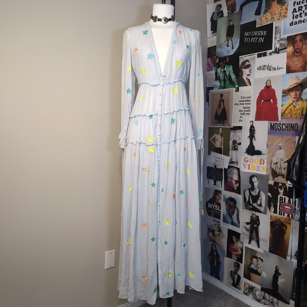 Star Embroidered Tiered Maxi Dress Celestial Rare